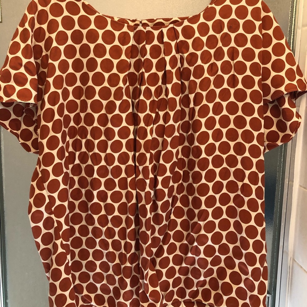 Boden Silk Blend Top - Rust/Orange Dots